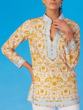 NICoBLU Capri Tunic in Blush Pink French Regency Ribbon Print Large